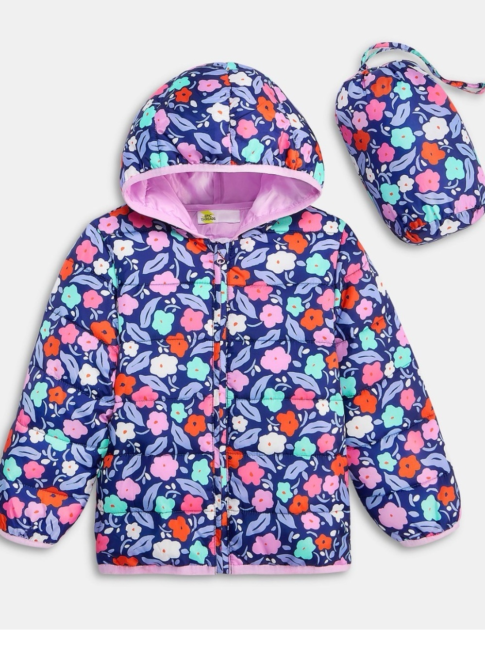 Macyโs Exclusive Girls Floral lightweight Packable Puffer Jacket - NWT Size 4T